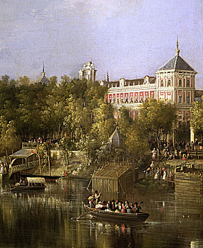 瓜达尔基维尔河,特写,码头,圣太摩,宫殿,塞维利亚,油画