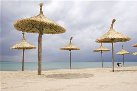 稻草,遮阳伞,干盐湖,帕尔玛,马略卡岛