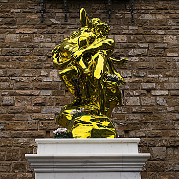 金色,雕塑,石墙,市政广场,佛罗伦萨,意大利