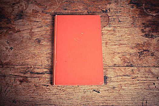 红色,书本,躺着,老,木桌子