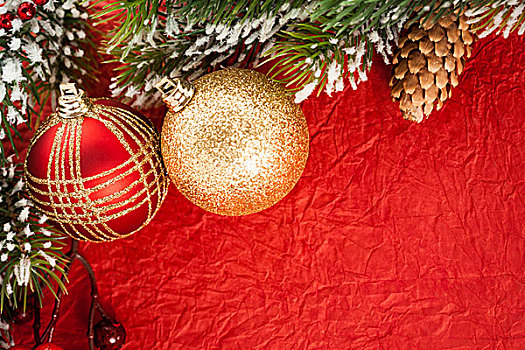 俯拍,圣诞节,彩球,红色,纸,浅,深度,地点