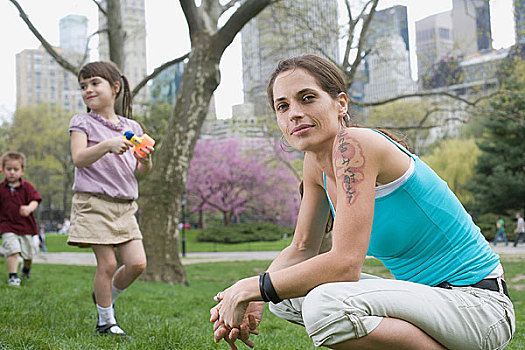 女人,孩子,中央公园,纽约