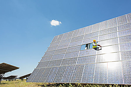 工作,检查,太阳能电池板,乡村风光