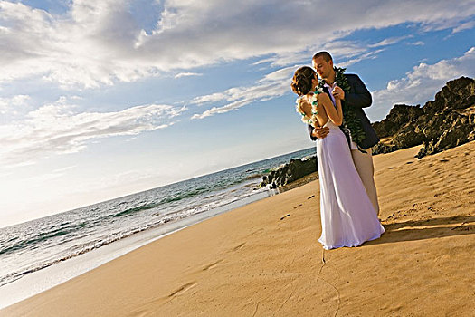 新郎,新娘,海滩,毛伊岛,夏威夷,美国