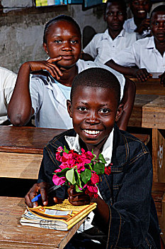 学生,班级,花束,地区,省,刚果布拉柴维尔,非洲