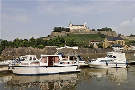 摩托艇,干流,后面,要塞,玛利恩堡,维尔茨堡,巴伐利亚,德国