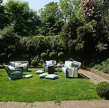 涂绘,藤椅,沙发,宽敞,伦敦,花园