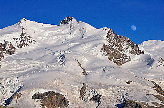 月出,上方,蒙特卡罗,粉色,顶峰,戈尔内格拉特,山脊,策马特峰,瓦莱州,瑞士,欧洲