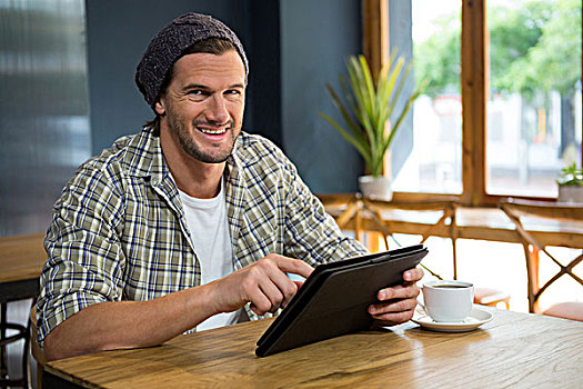 头像,微笑,男人,平板电脑,咖啡馆,男青年
