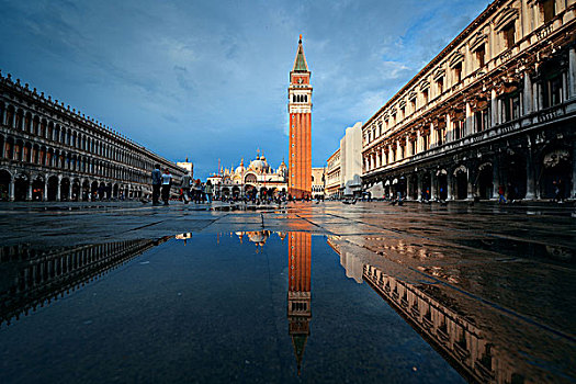 钟楼,古建筑,反射,圣马可广场,威尼斯,意大利