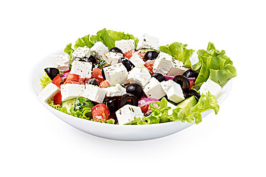希腊沙拉,盘子,隔绝,白色背景,背景