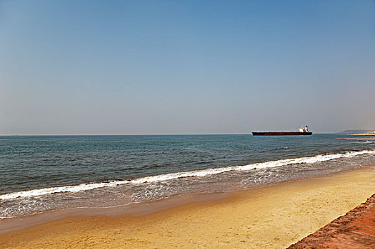 海滩,集装箱船,背景,果阿,印度