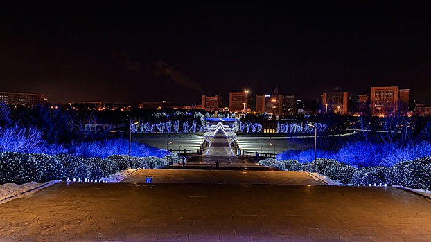 中国长春世界雕塑公园冰雪乐园夜景