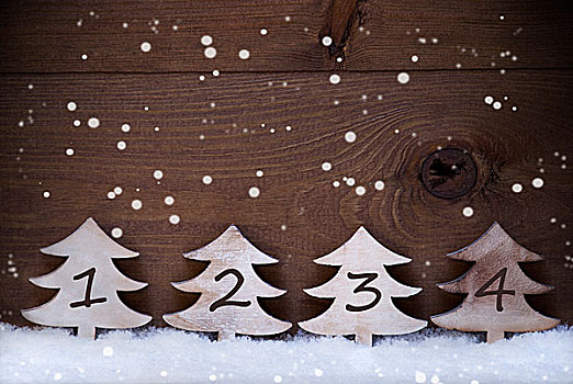 圣诞树,雪,留白,四个,数字,降临节,雪花