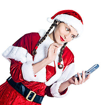 女人,圣诞老人,圣诞节,电话