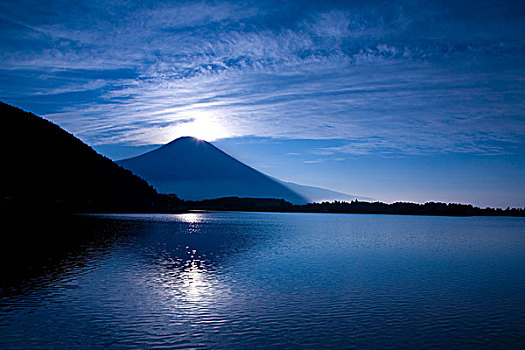 富士山,湖,日出,日本,亚洲