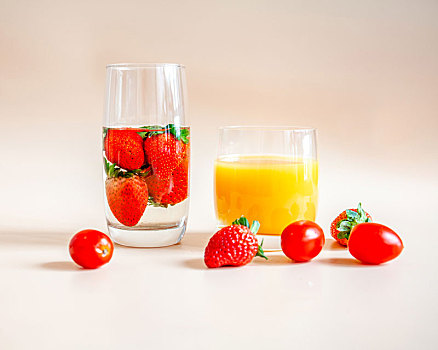 新鲜水果,草莓,橙汁,静物,特写