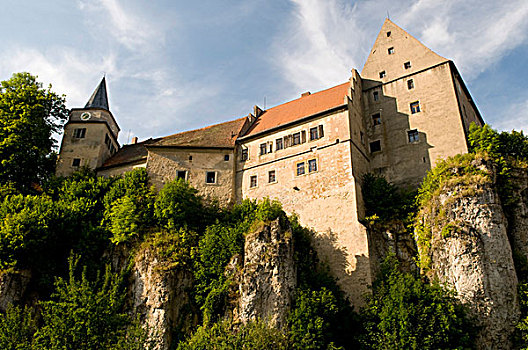 城堡,高耸,上方,高,悬崖,小,瑞士,区域,弗兰克尼亚,巴伐利亚,德国,欧洲