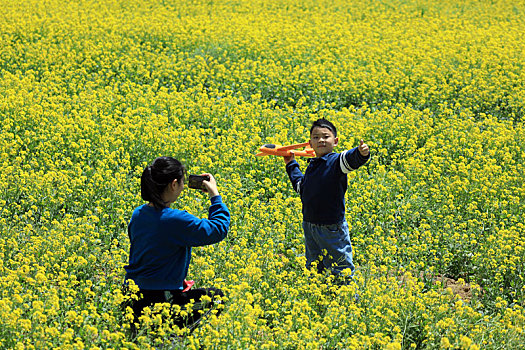 山东省日照市,千亩油菜花海怒放,游客徜徉其中乐享美好时光