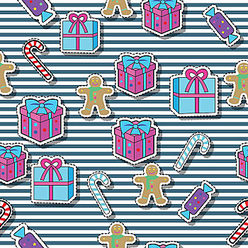 礼盒,糖果,棍,姜饼,男孩,无缝,新年,图案,条纹,背景,圣诞节,简单,卡通,设计,概念,壁纸,无限,纹理,矢量