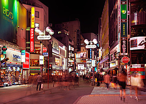 街道,夜晚,涩谷,东京,日本,亚洲