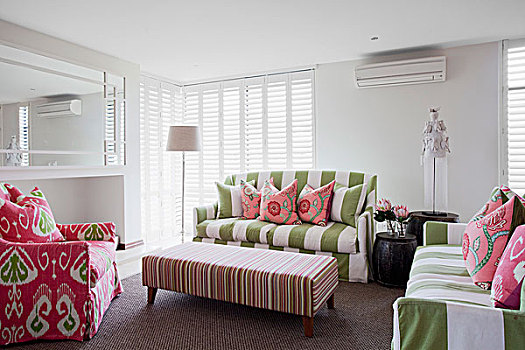 绿色,白色,条纹,沙发,扶手椅,图案,土耳其,室内