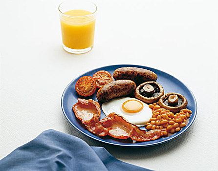 英国,早餐,锔豆,煎鸡蛋,熏肉,香肠