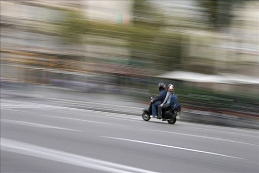 伴侣,驾驶,迅速,摩托车,城市,巴塞罗那,西班牙