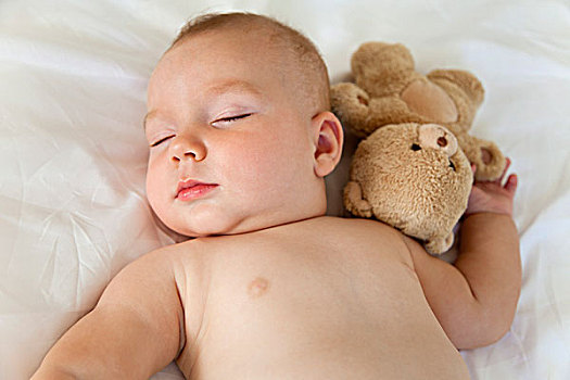 婴儿,睡觉,泰迪熊