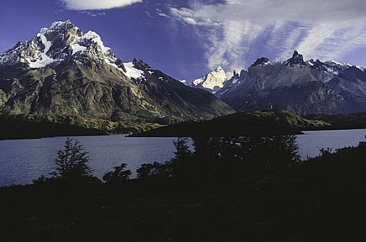 湖,正面,山脉,裴赫湖,托雷德裴恩国家公园,智利