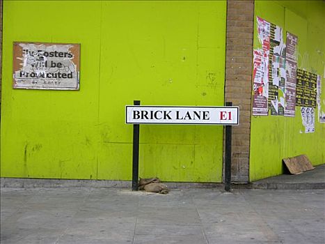 路标,正面,墙壁彩绘,砖,道路,伦敦,英格兰,欧洲