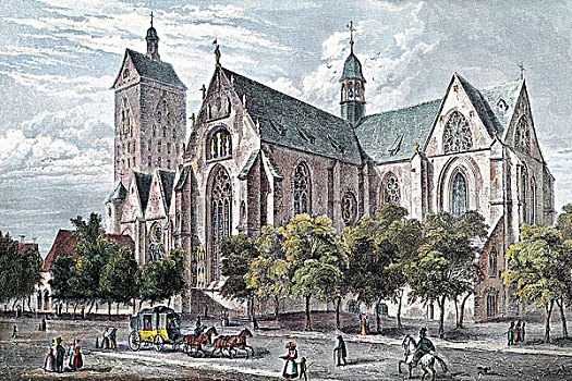 风景,帕德博恩,大教堂,历史,城市,钢铁,雕刻,19世纪,世纪,北莱茵威斯特伐利亚,德国,欧洲