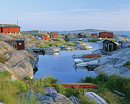 瑞典,萨登玛兰德,海岸,船,捕鱼,小屋