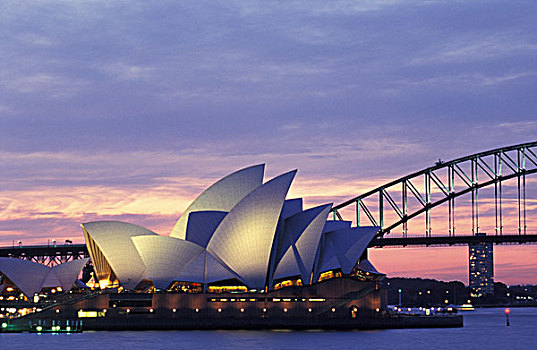 澳大利亚,悉尼,剧院,海港大桥,日落