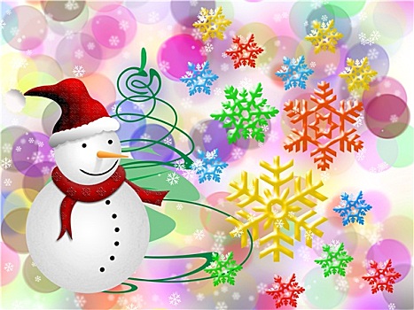 圣诞贺卡,雪人,彩色,雪花,高兴,背景