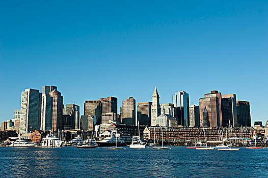 天际线,海关大楼,塔楼,金融区,商业,码头,波士顿,马萨诸塞,新英格兰,美国,北美