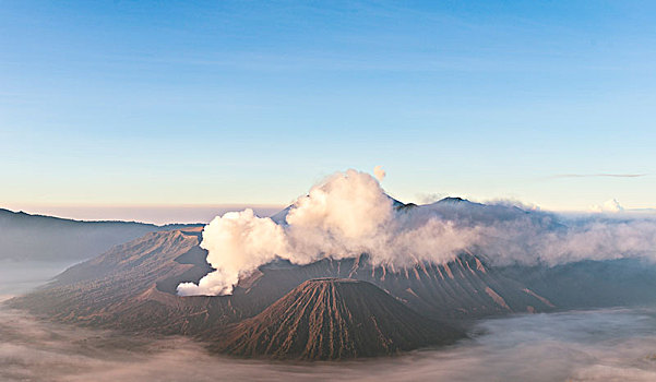 烟,婆罗摩火山,火山,日出,婆罗莫,国家公园,东方,爪哇,印度尼西亚,亚洲