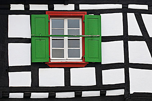 经典,黑色,白色,框架,红色,窗户,绿色,百叶窗,特写,房子,建筑,保存,历史,德国