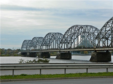 桥,上方,道加瓦河,河,里加,拉脱维亚