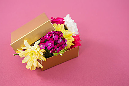 礼盒,满,花,粉色背景,特写