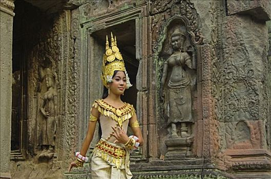 飞天仙女,舞者,庙宇,吴哥,收获,柬埔寨