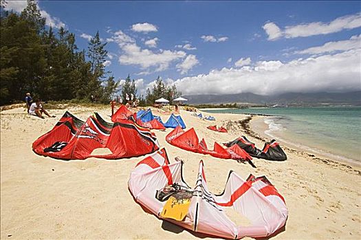 夏威夷,毛伊岛,海滩,冲浪,风筝,锚定,沙子