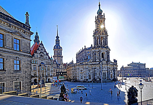 城堡广场,城堡,霍夫教堂,塞帕歌剧院,老城,德累斯顿,萨克森,德国