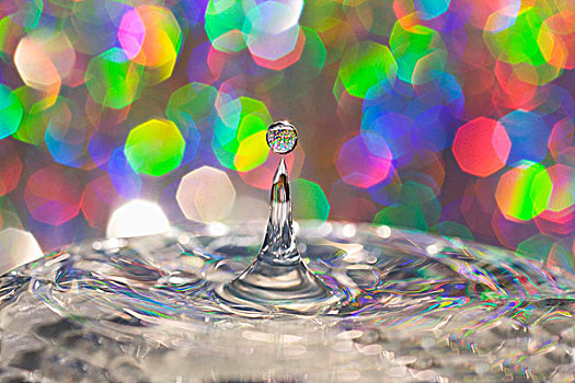 水滴,落下,水面,彩色,光亮,背景
