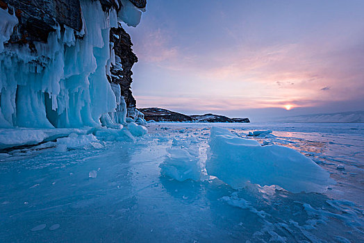 片,冰,日落,贝加尔湖,伊尔库茨克,区域,西伯利亚,俄罗斯