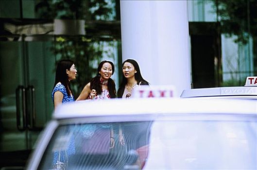 香港,三个,中国,女人,抓住,出租车,购物