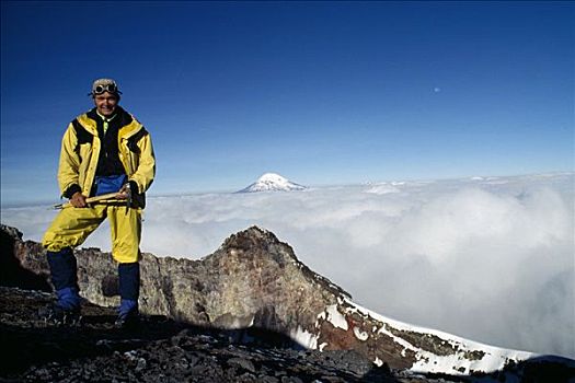 登山者,顶峰,山,背景,厄瓜多尔,南美