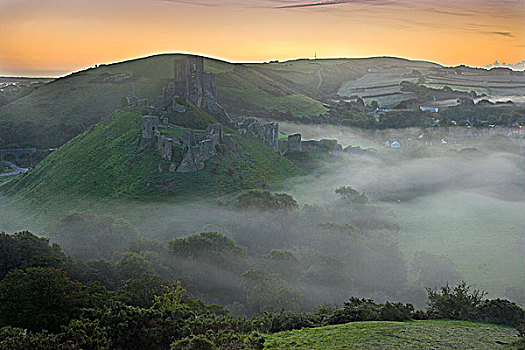 英格兰,城堡,围绕,薄雾,黎明