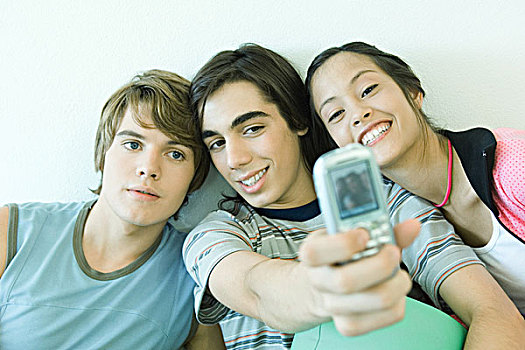 三个,青少年,朋友,自拍,手机