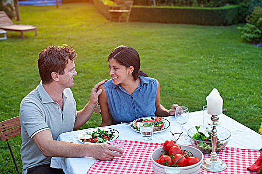 情侣,餐饭,花园